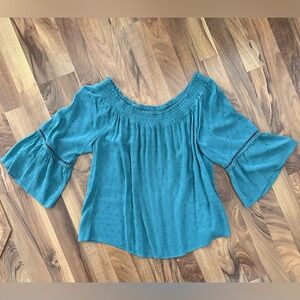 Teal Blue Blouse with bell sleeves